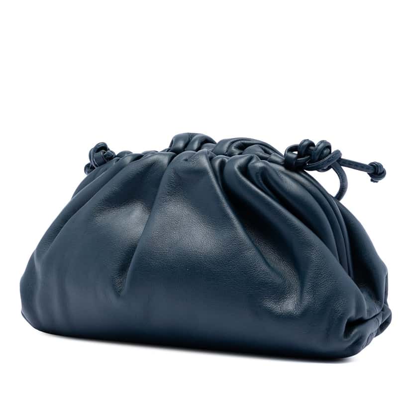 Bottega Veneta Lambskin The Mini Pouch Crossbody Blue Leather Very good condition - Back View