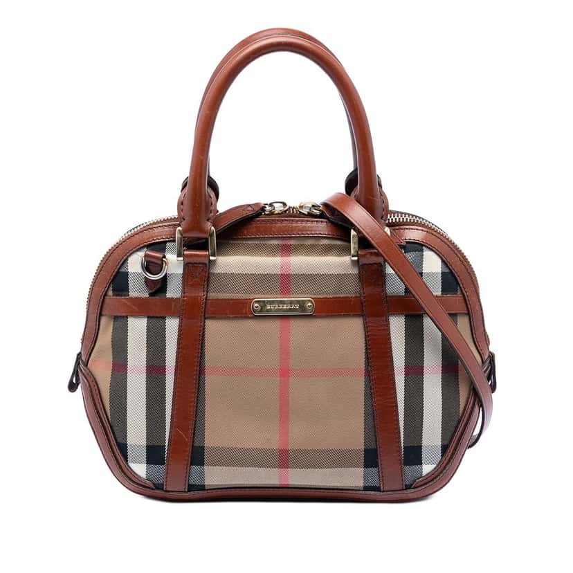 Burberry Small Leather Trimmed House Check Canvas Bridle Orchard Satchel Brown Very good condition - Front View