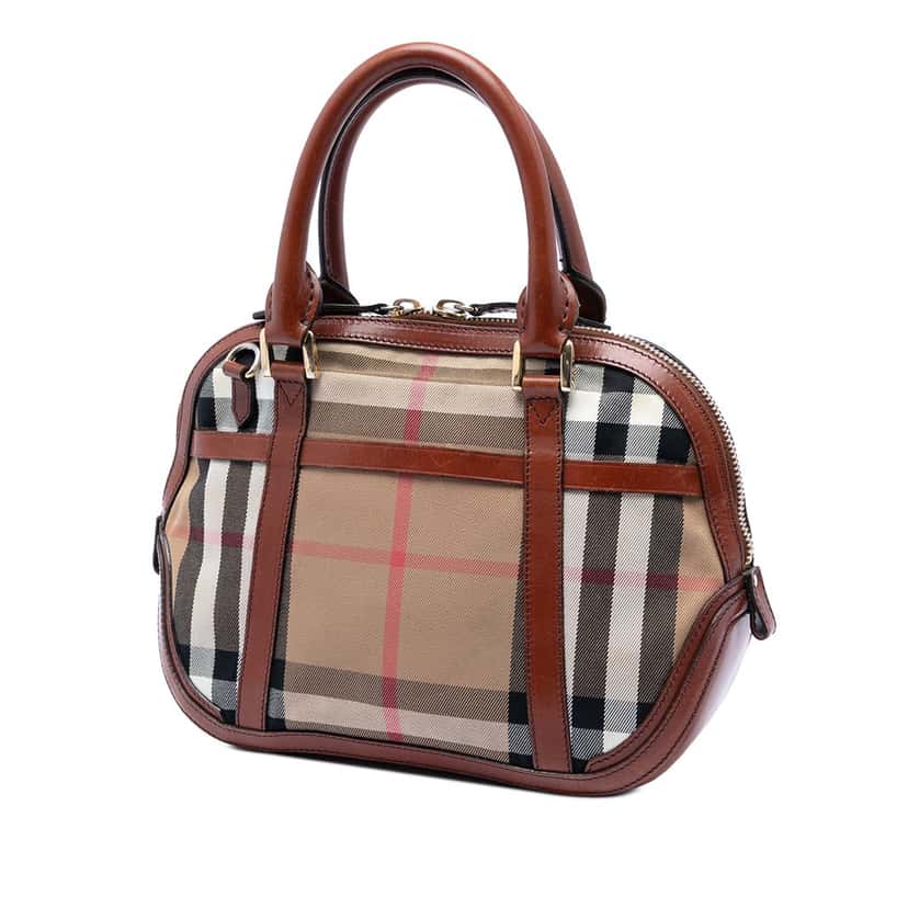 Burberry Small Leather Trimmed House Check Canvas Bridle Orchard Satchel Brown Very good condition - Back View