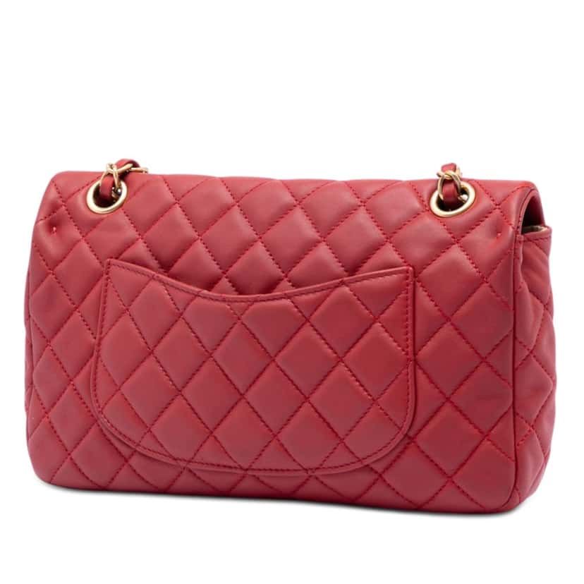 Chanel Medium Classic Lambskin Marine Charms Single Flap Red Leather Very good condition - Back View