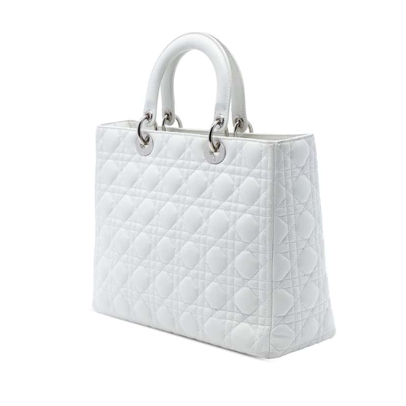 Dior Large Lambskin Cannage Lady Dior White Leather Very good condition - Back View