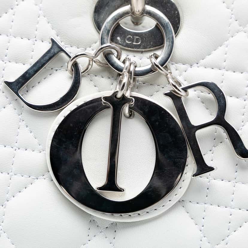 Dior Large Lambskin Cannage Lady Dior White Leather Very good condition - Box View