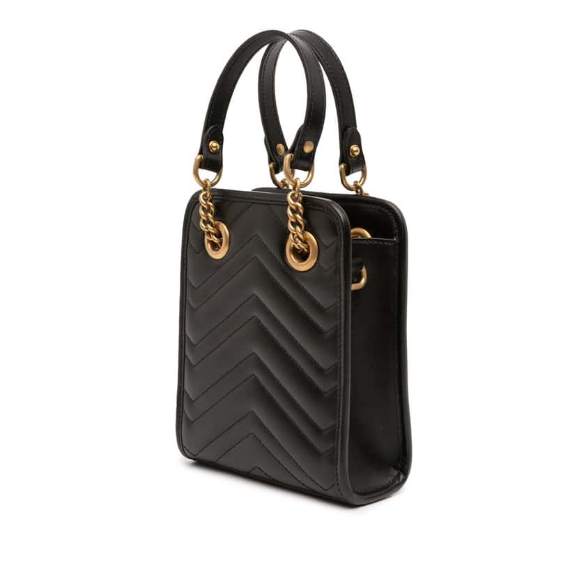 Gucci Mini GG Marmont Matelasse Leather Satchel Black Leather Very good condition - Back View