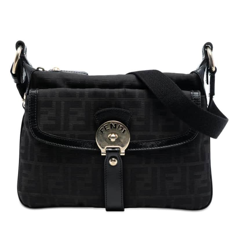Fendi Zucca Canvas Chef Zip Crossbody Black Very good condition - Front View
