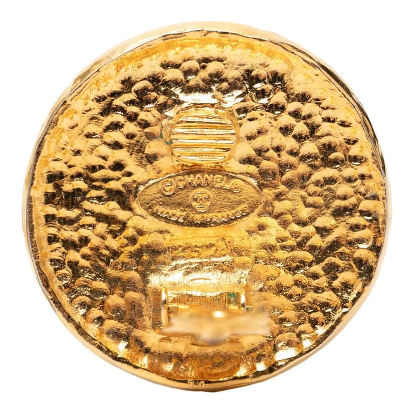 Chanel Gold Plated Crest Round Clip On Earrings Gold Metal Very good condition - Inside View
