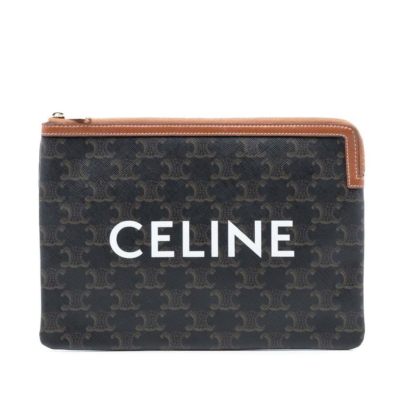 Celine Small Triomphe Coated Canvas Clutch Brown Very good condition - Front View