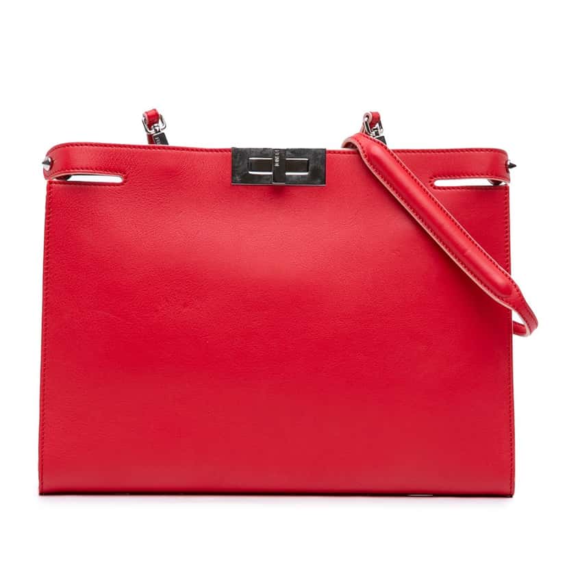 Fendi Leather Peekaboo Clutch Crossbody Red Leather Very good condition - Front View
