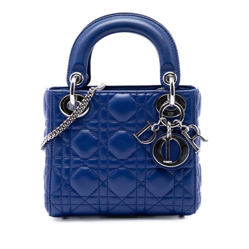 Dior Mini Lambskin Cannage Lady Dior Blue Leather Very good condition - Front View