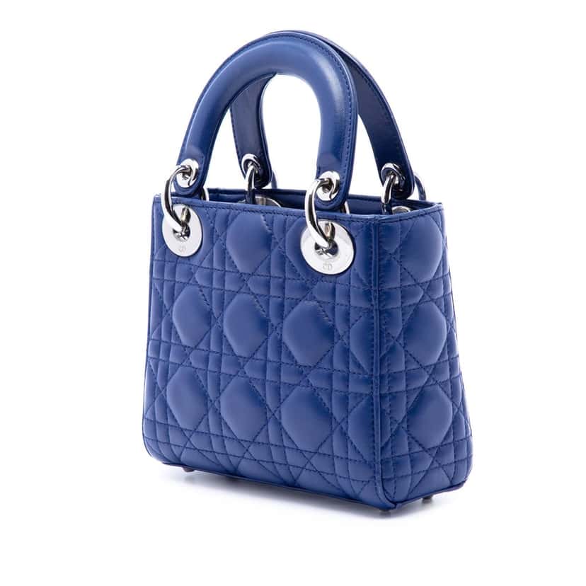 Dior Mini Lambskin Cannage Lady Dior Blue Leather Very good condition - Back View