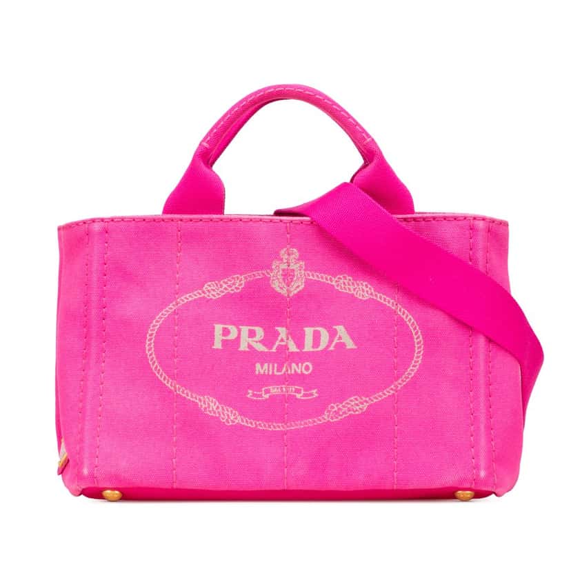 Prada Small Canvas Canapa Logo Satchel Pink Very good condition - Front View