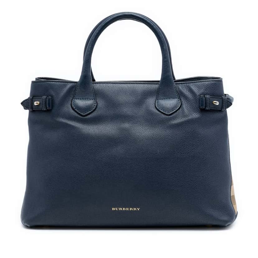 Burberry Medium Leather and House Check Banner Satchel Blue Leather Very good condition - Front View