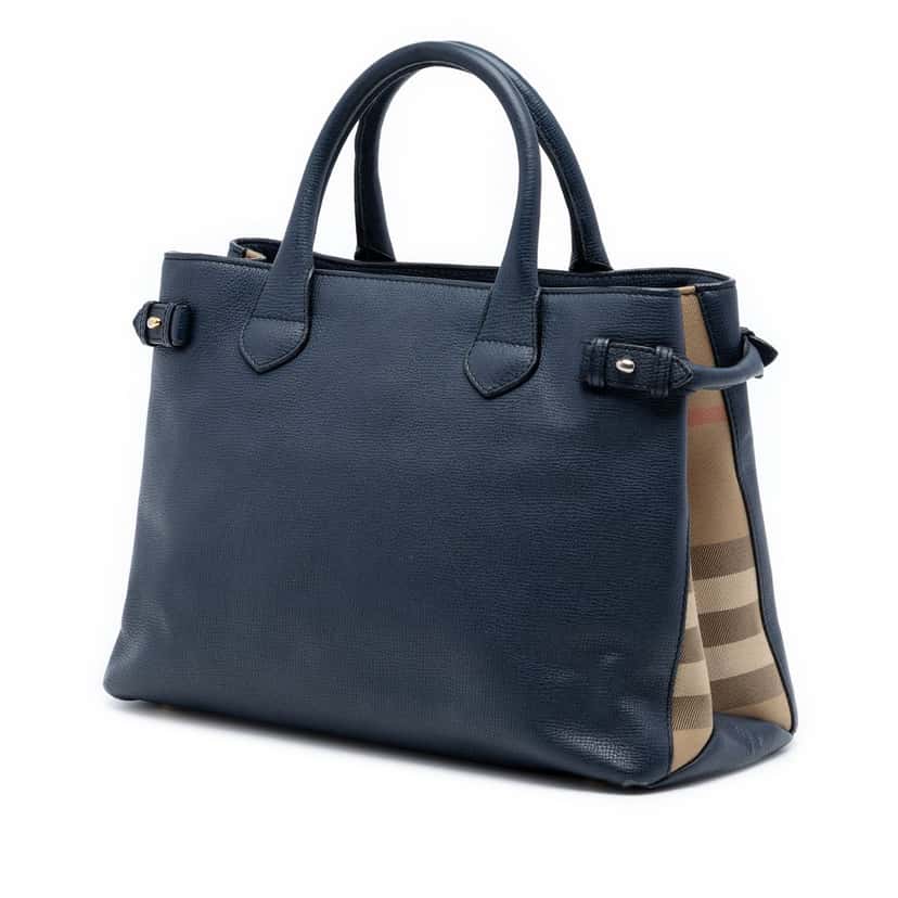 Burberry Medium Leather and House Check Banner Satchel Blue Leather Very good condition - Back View