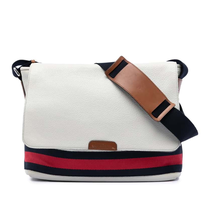 Gucci Leather Web Messenger Bag White Leather Very good condition - Front View