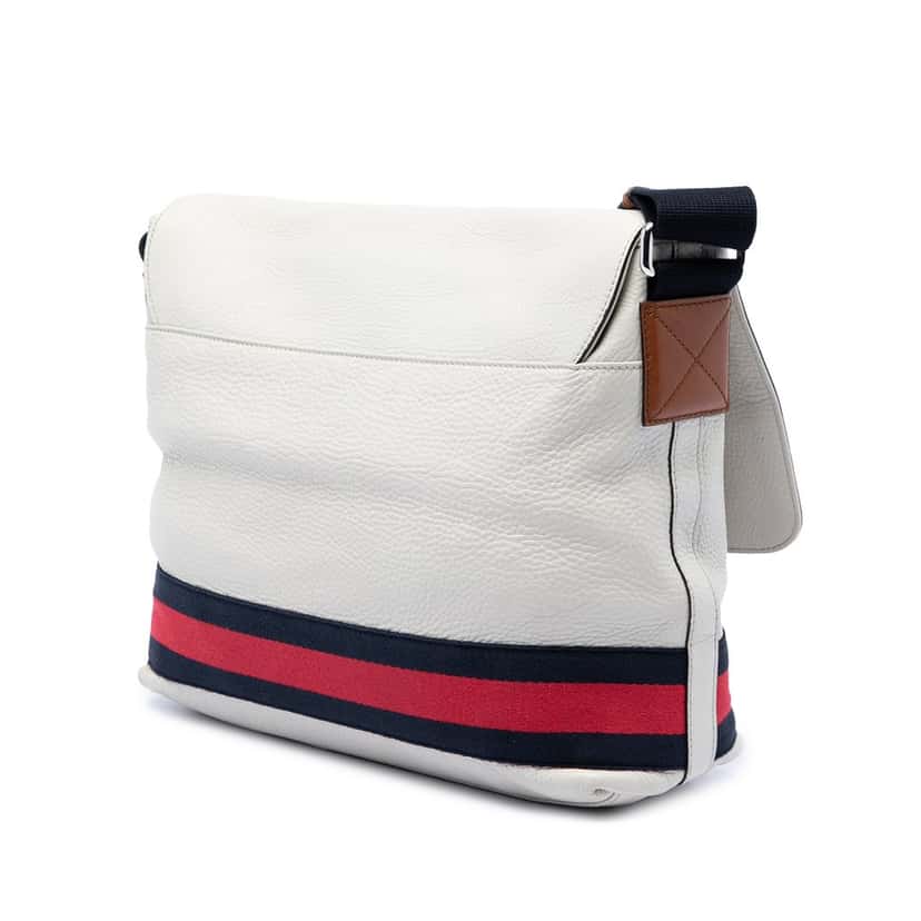 Gucci Leather Web Messenger Bag White Leather Very good condition - Back View