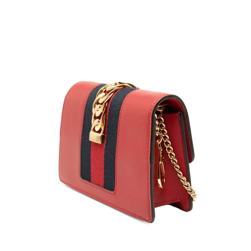 Gucci Super Mini Calfskin Sylvie Chain Crossbody Red Leather Very good condition - Back View