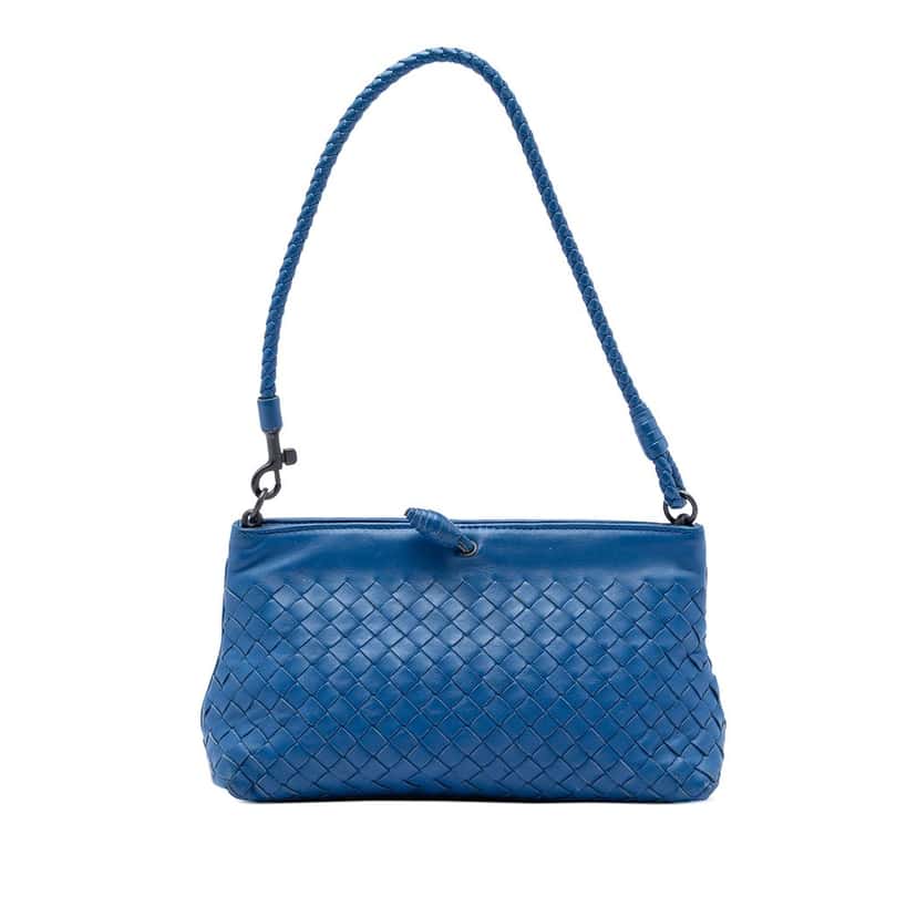 Bottega Veneta Nappa Intrecciato Shoulder Bag Blue Leather Very good condition - Front View