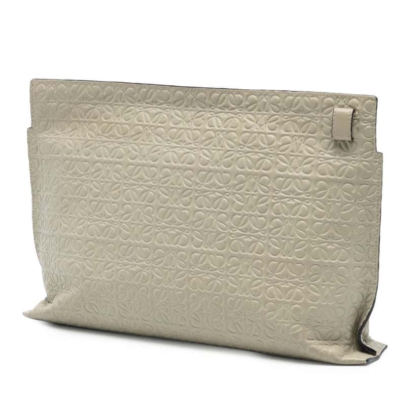 LOEWE Embossed Leather Anagram Repeat T Clutch Beige Leather Very good condition - Back View