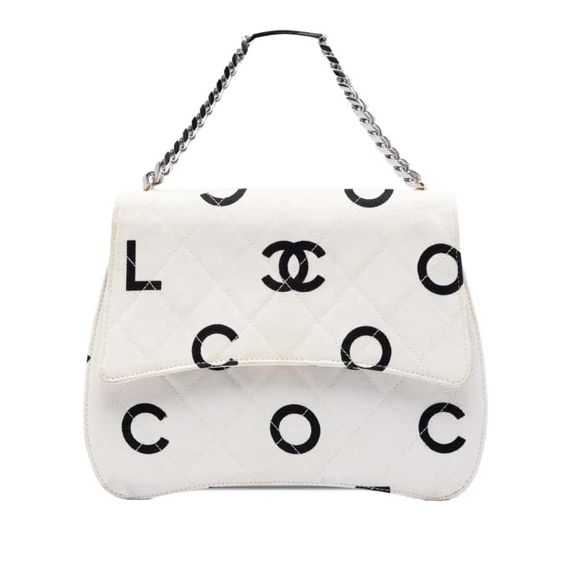 Chanel CC Quilted Printed Canvas Coco Logo Chain Flap White Very good condition - Front View