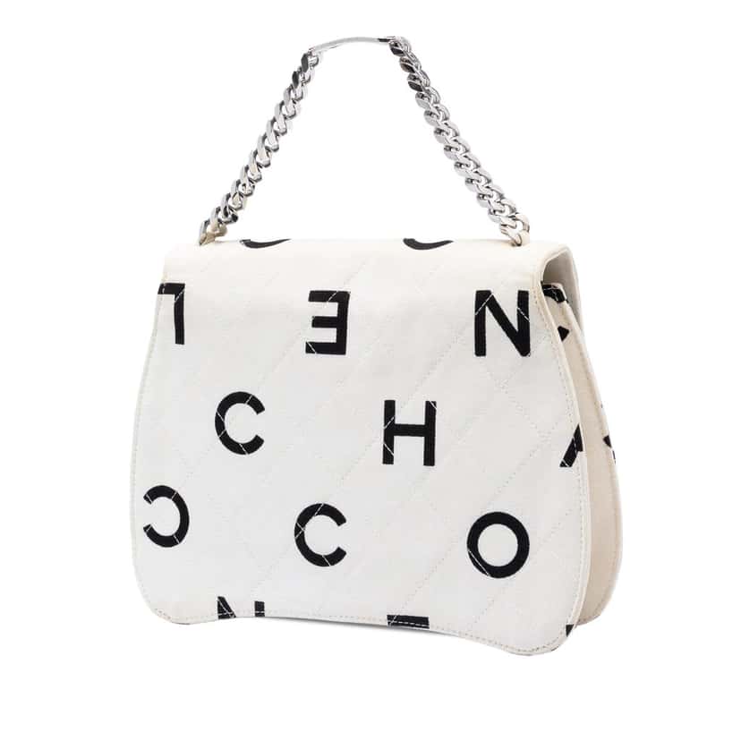 Chanel CC Quilted Printed Canvas Coco Logo Chain Flap White Very good condition - Back View