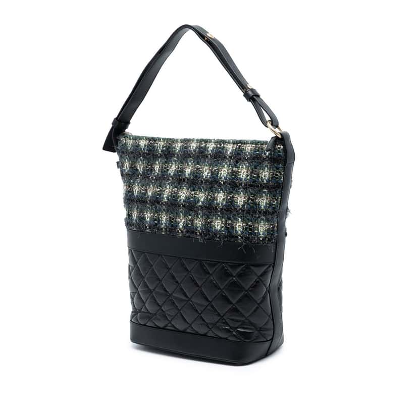 Chanel Quilted Aged Calfskin and Tweed Casual Style Hobo Black Leather Very good condition - Back View