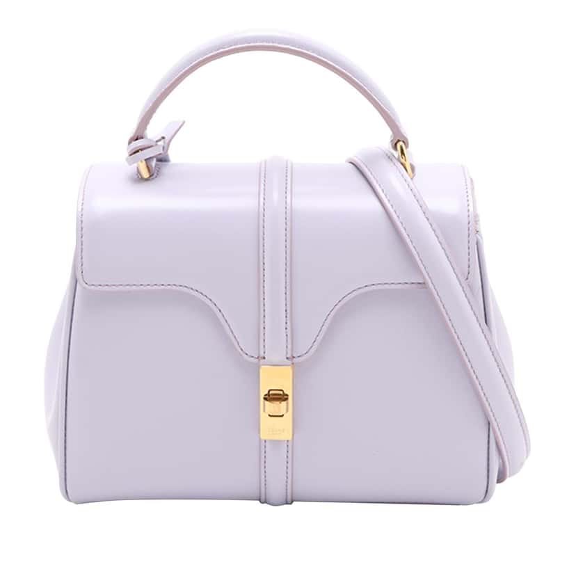 Celine Mini Smooth Calfskin 16 Top Handle Bag Purple Leather Very good condition - Front View
