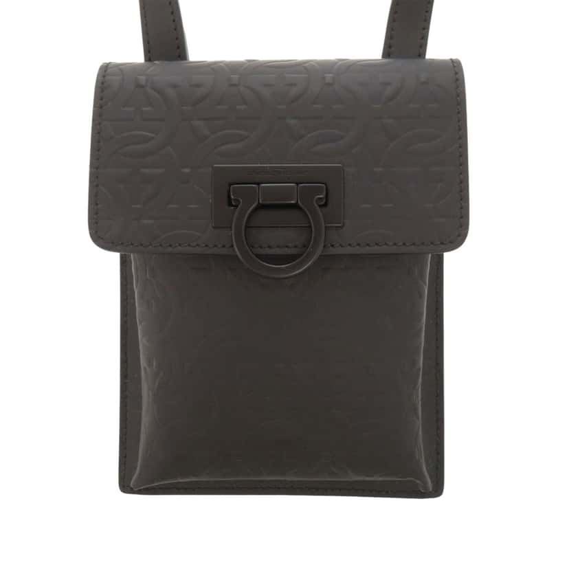 Ferragamo Gancini Embossed Leather Phone Pouch Crossbody Black Leather Very good condition - Front View