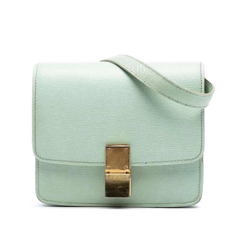 Celine Small Calfskin Classic Box Green Leather Very good condition - Front View