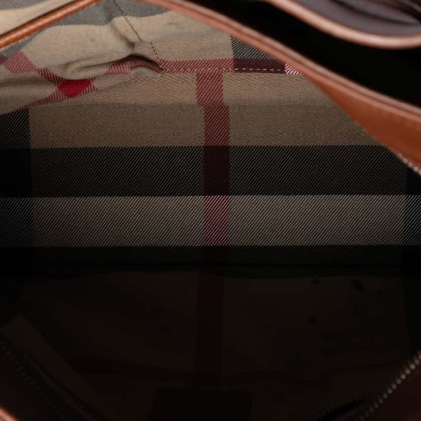 Burberry Leather Trimmed Canvas Drawstring Bucket Bag Brown Very good condition - Model View