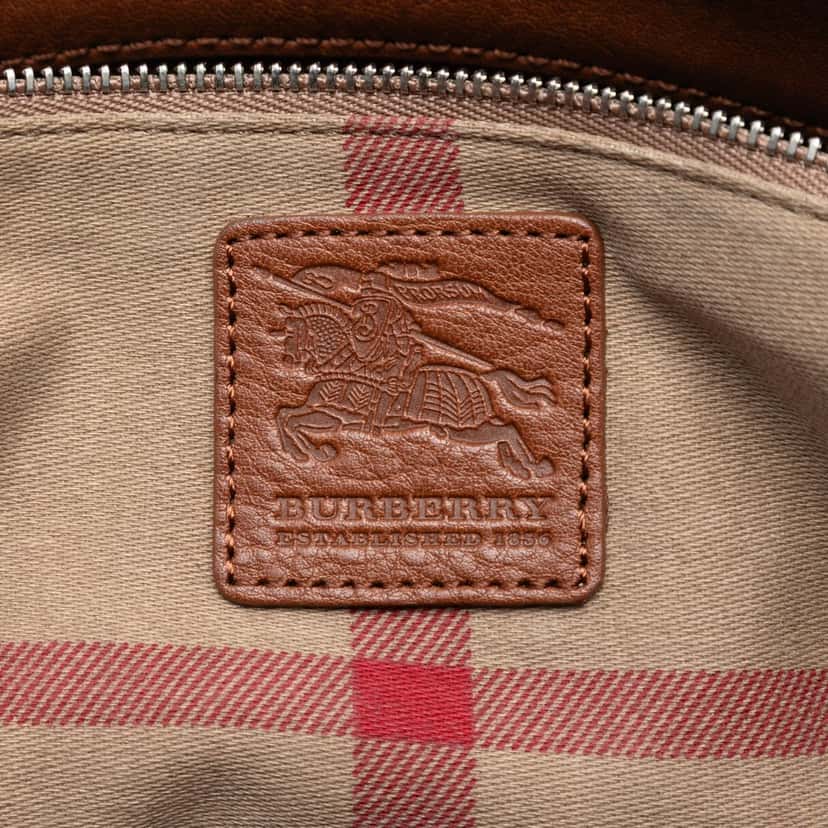 Burberry Leather Trimmed Canvas Drawstring Bucket Bag Brown Very good condition - Box View