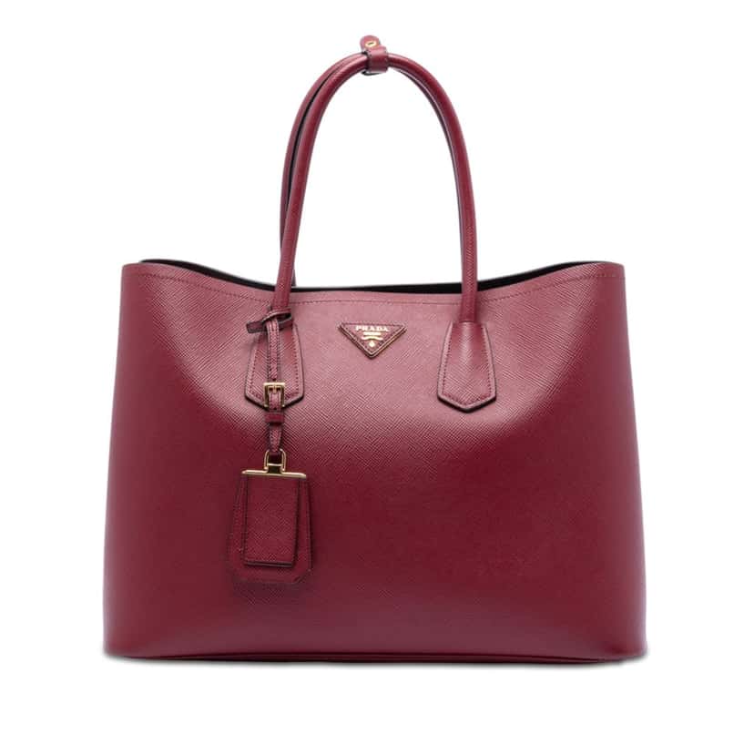Prada Medium Saffiano Cuir Double Satchel Red Leather Very good condition - Front View