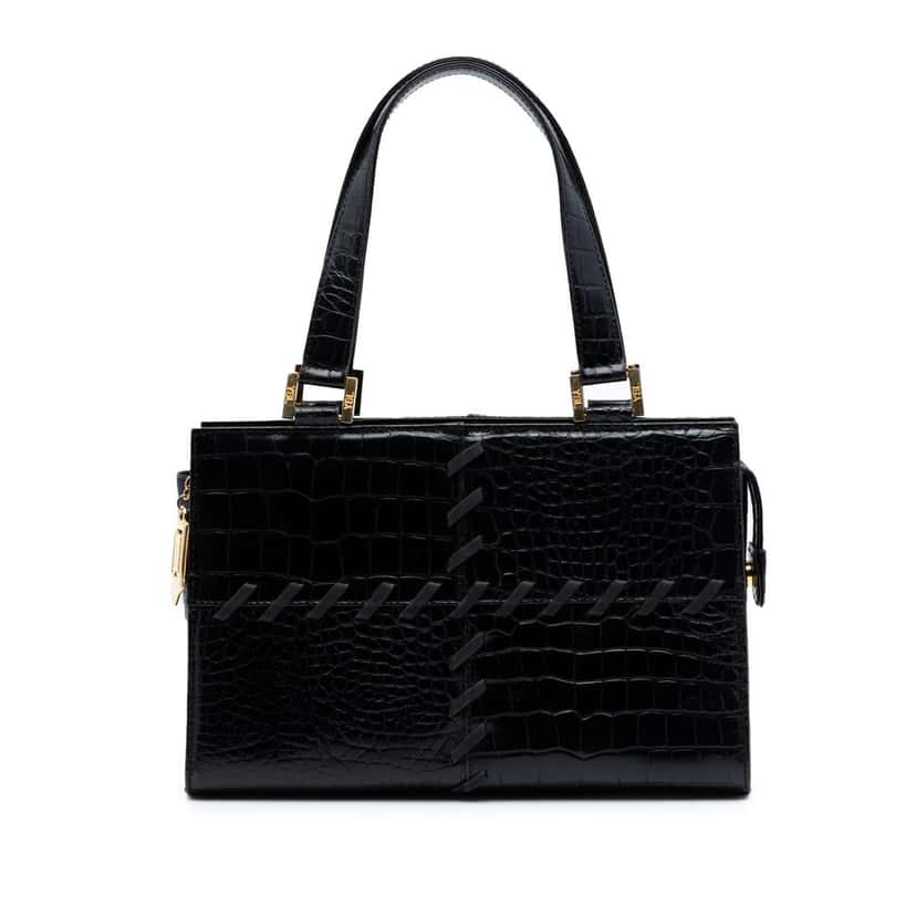 Saint Laurent Croc Embossed Leather Shoulder Bag Black Leather Very good condition - Front View