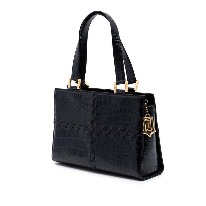 Saint Laurent Croc Embossed Leather Shoulder Bag Black Leather Very good condition - Back View