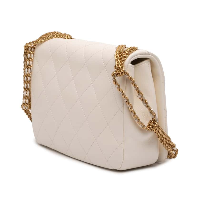 Chanel Small Quilted Lambskin On And On Chain Flap White Leather Very good condition - Back View