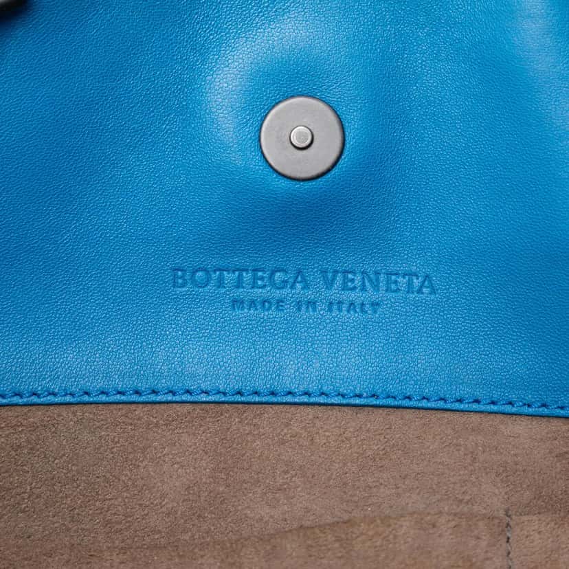 Bottega Veneta Medium Nappa Intrecciato Double Chain Tote Blue Leather Very good condition - Box View