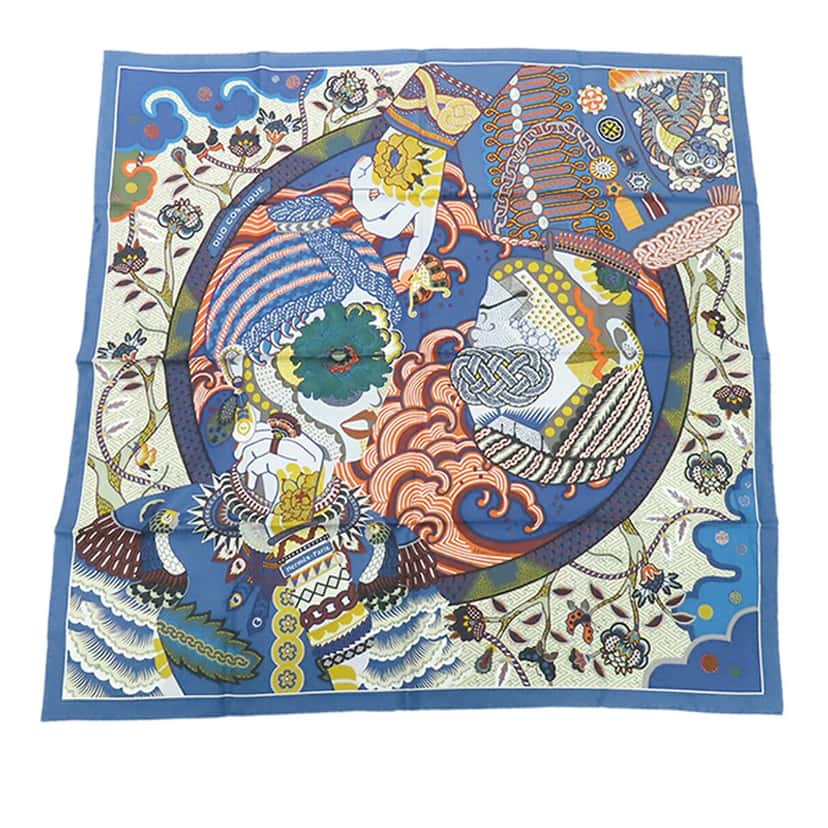 Hermès Duo Cosmique Silk Scarf 90 Blue Very good condition - Front View