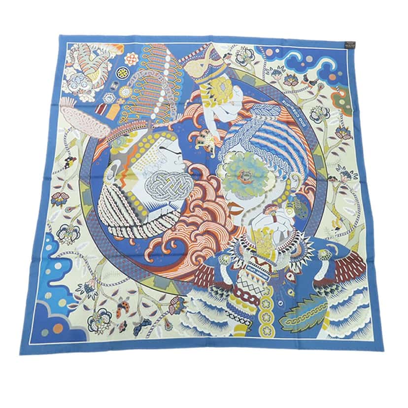Hermès Duo Cosmique Silk Scarf 90 Blue Very good condition - Back View