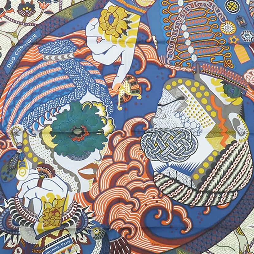 Hermès Duo Cosmique Silk Scarf 90 Blue Very good condition - Inside View