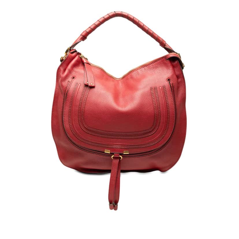 Chloé Large Pebbled Calfskin Marcie Hobo Red Leather Very good condition - Front View