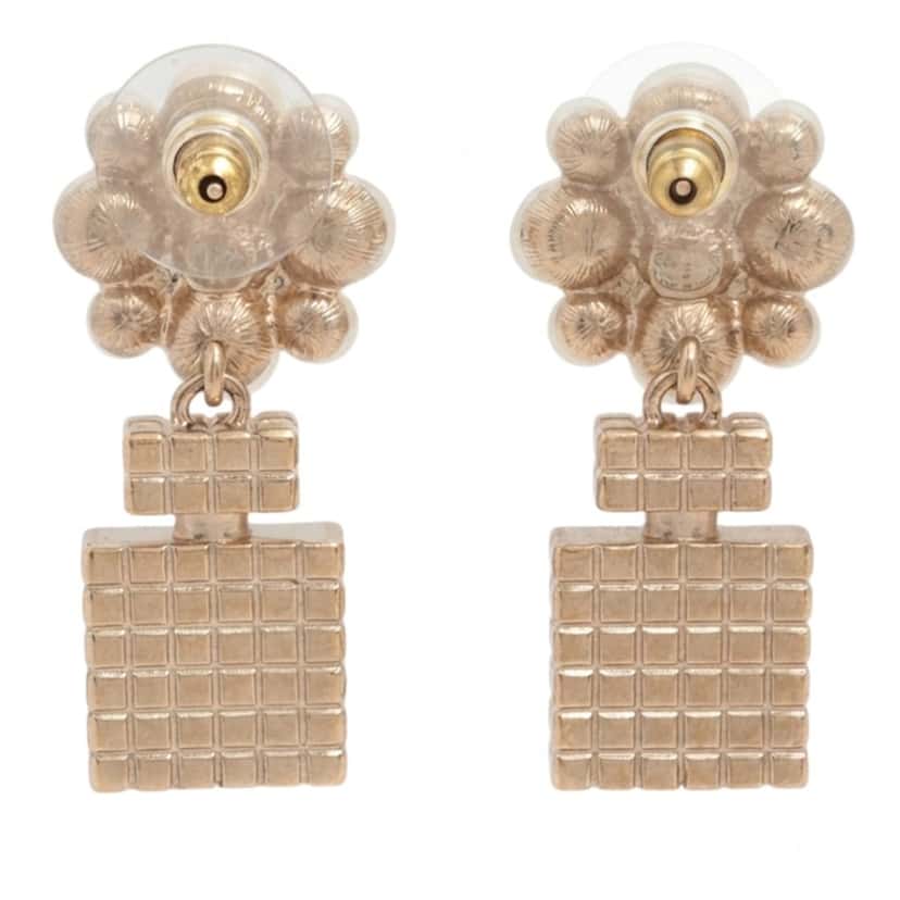 Chanel CC Gold Plated Faux Pearl Strass Push Back Earrings Gold Metal Very good condition - Inside View