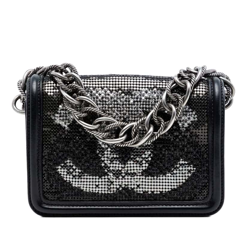 Chanel Small Lambskin Beaded Crystal Flap Black Leather Very good condition - Front View