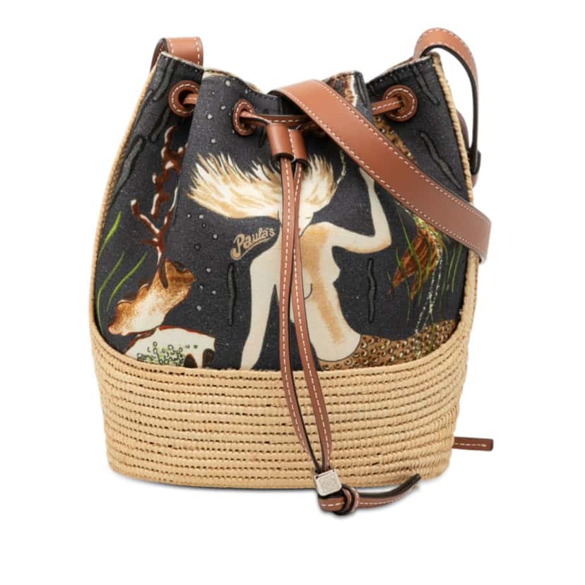 LOEWE Paulas Ibiza Small Canvas Mermaid Print Balloon Drawstring Bucket Bag Other Very good condition - Front View
