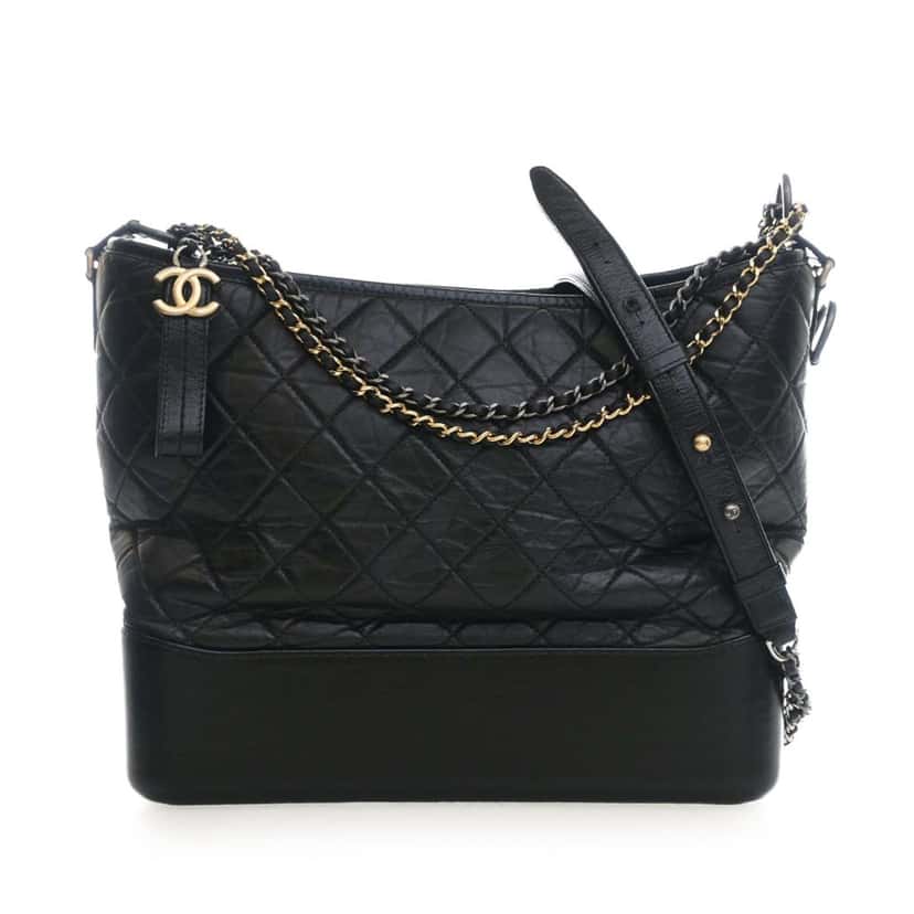 Chanel Large Aged Calfskin Gabrielle Crossbody Black Leather Very good condition - Front View
