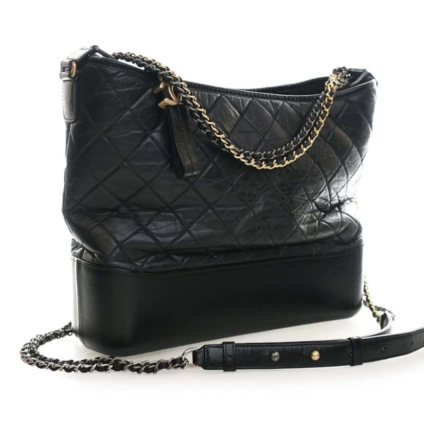 Chanel Large Aged Calfskin Gabrielle Crossbody Black Leather Very good condition - Back View