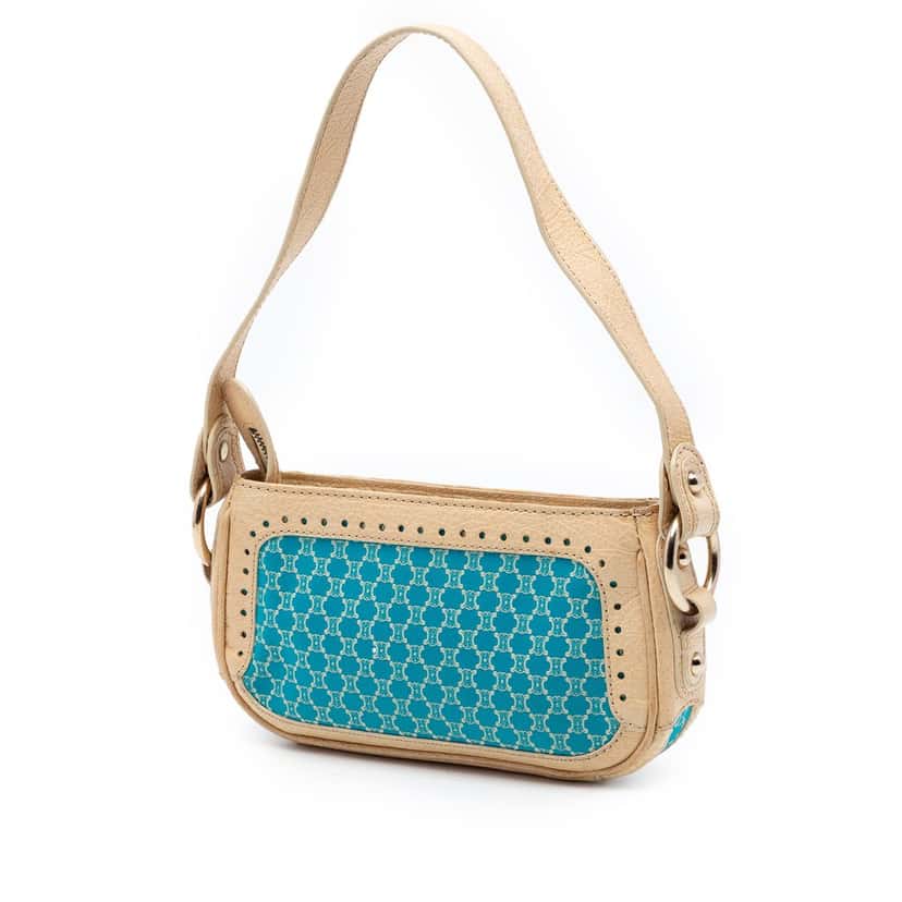 Celine Macadam Canvas and Leather Shoulder Bag Blue Very good condition - Back View