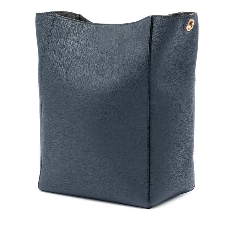 Celine Small Soft Grained Calfskin Seau Sangle Bucket Bag Blue Leather Very good condition - Back View