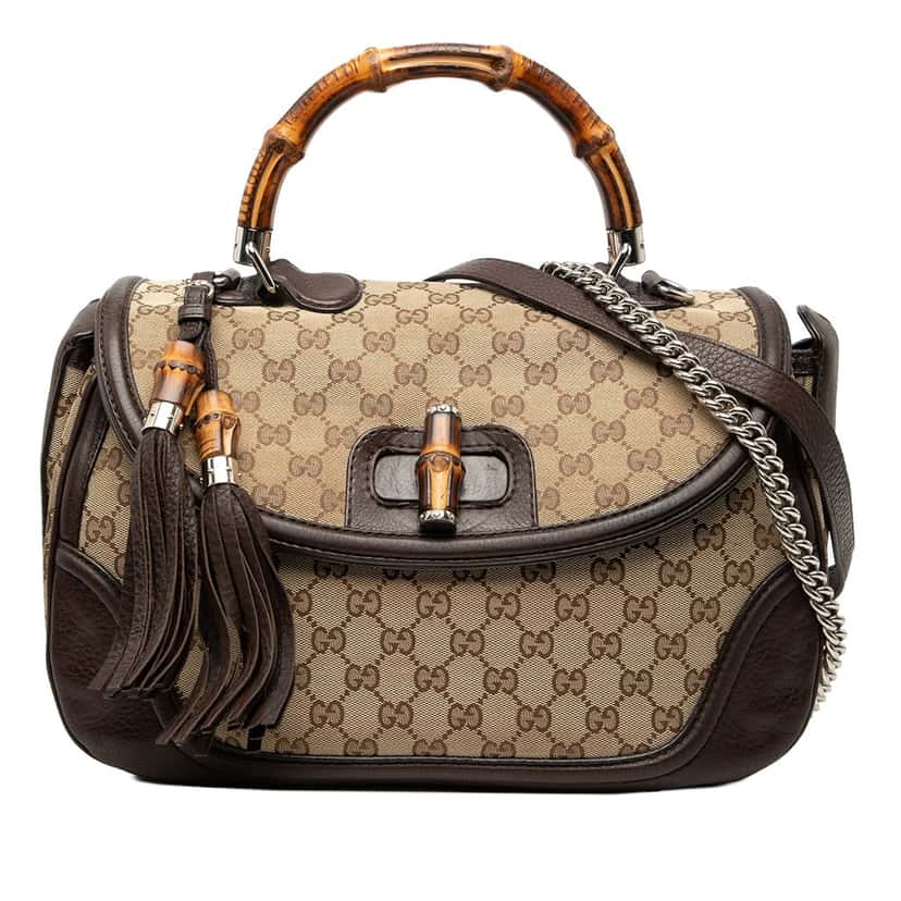 Gucci Large GG Canvas New Bamboo Top Handle Bag Beige Good condition - Front View