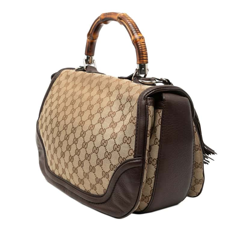 Gucci Large GG Canvas New Bamboo Top Handle Bag Beige Good condition - Back View
