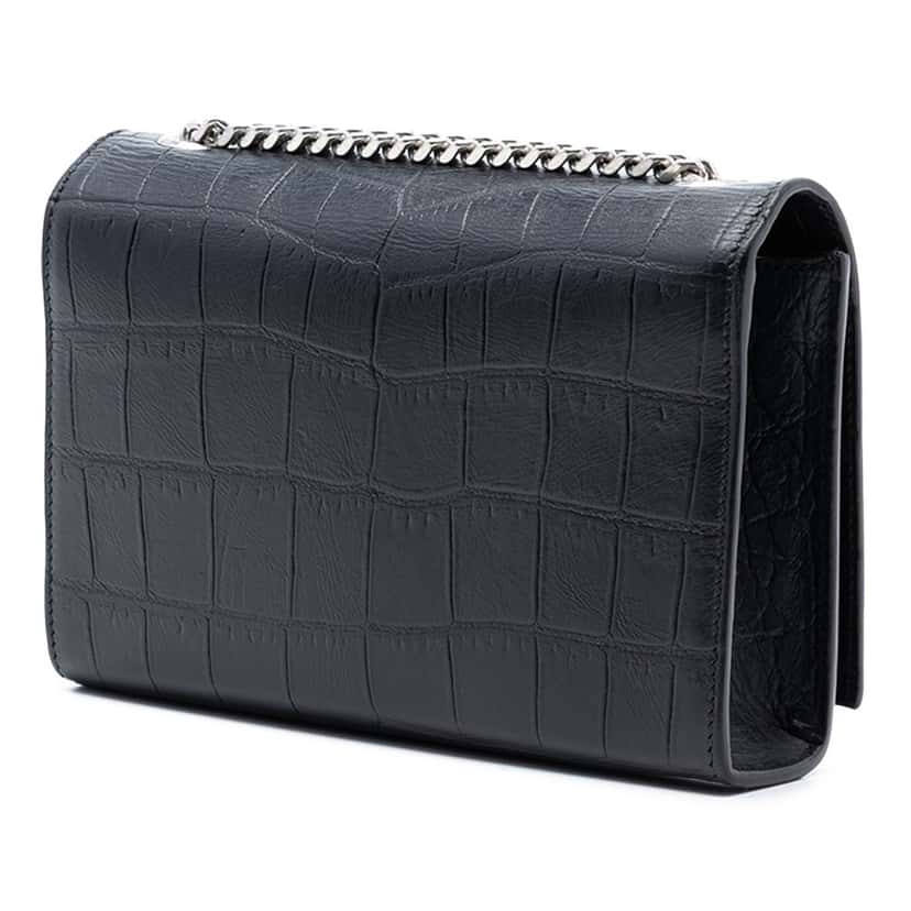 Saint Laurent Small Croc Embossed Leather Monogram Kate Tassel Crossbody Black Leather Very good condition - Back View