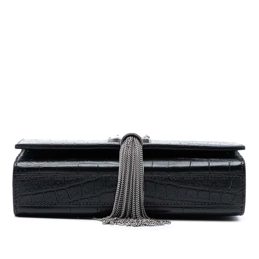 Saint Laurent Small Croc Embossed Leather Monogram Kate Tassel Crossbody Black Leather Very good condition - Inside View