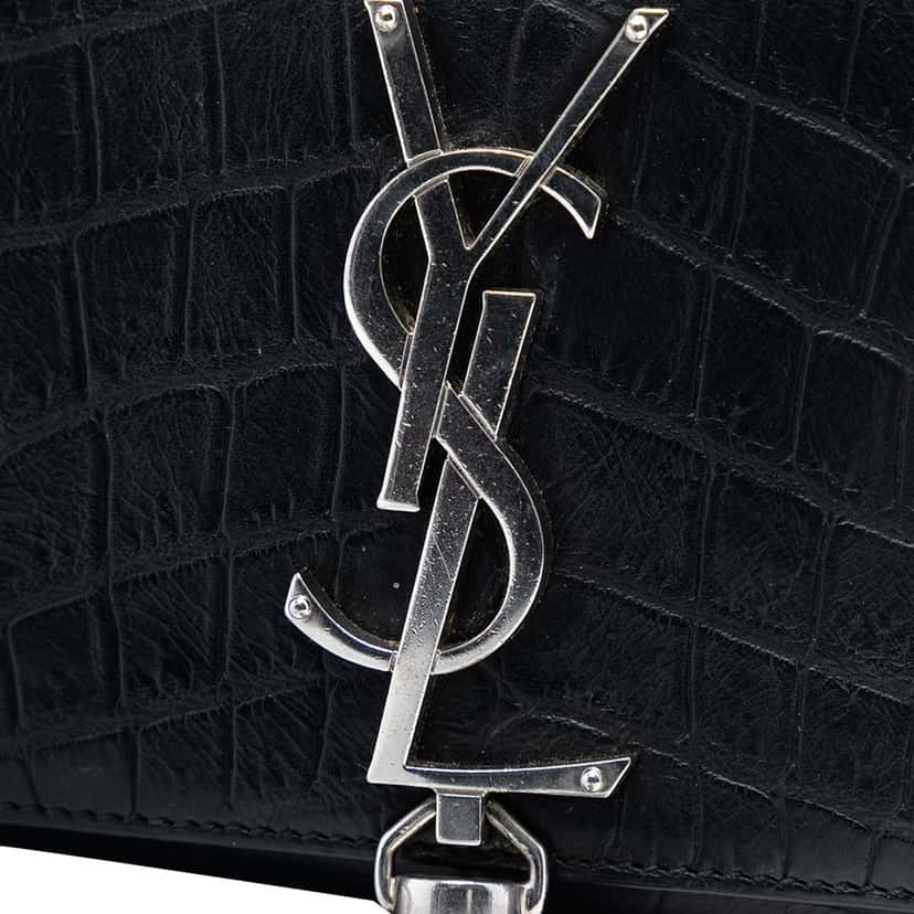 Saint Laurent Small Croc Embossed Leather Monogram Kate Tassel Crossbody Black Leather Very good condition - Box View